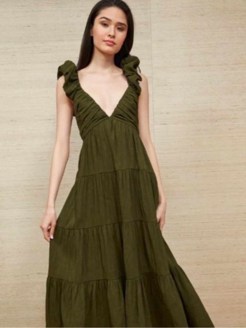 La Ligne Anais Midi Dress in Olive